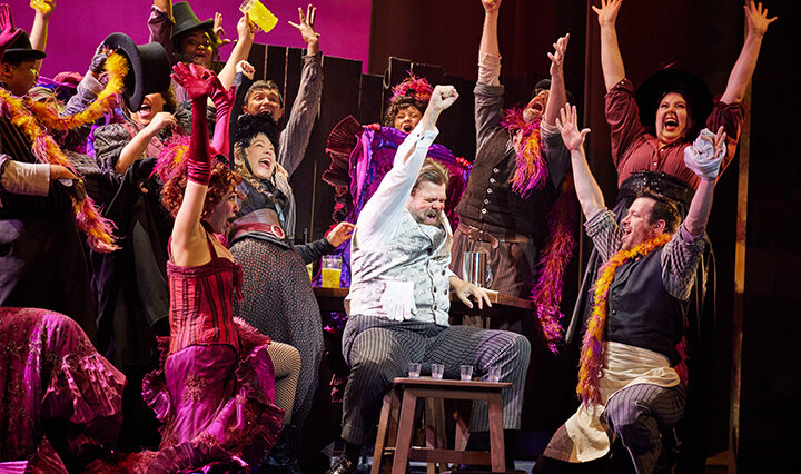 Michael Hegarty as Alfred P Doolittle center and The Company of The National Tour of MY FAIR LADY Photo by Jeremy Daniel