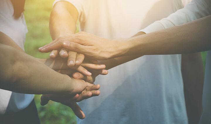 Team teamwork business join hand together concept, Power of giving back, Stack of people hand