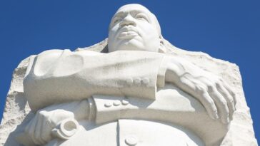 View of the iconic architecture of Washington DC in the USA at the Martin Luther King memorial in honor of MLK day.