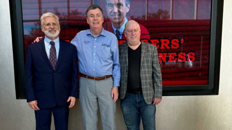 BVEM President Rich Bradley and John Sinclair at Mister Rogers Week of Kindness Returns Announcement.