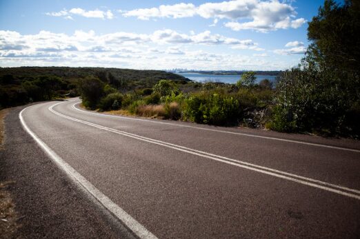 A rental car on an Australian coastal highway near Sydney