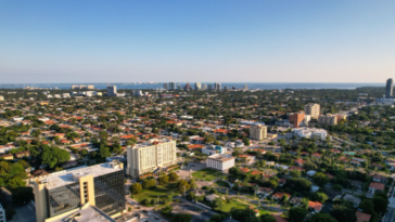 Aerial daytime view of Miami Florida with the city skyline and the ocean in the distance courtesy of David Daza on Pexels